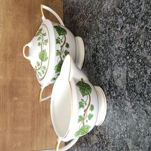 Royal Jackson Fine China "Green Ivy" Cream and Sugar Bowl Set